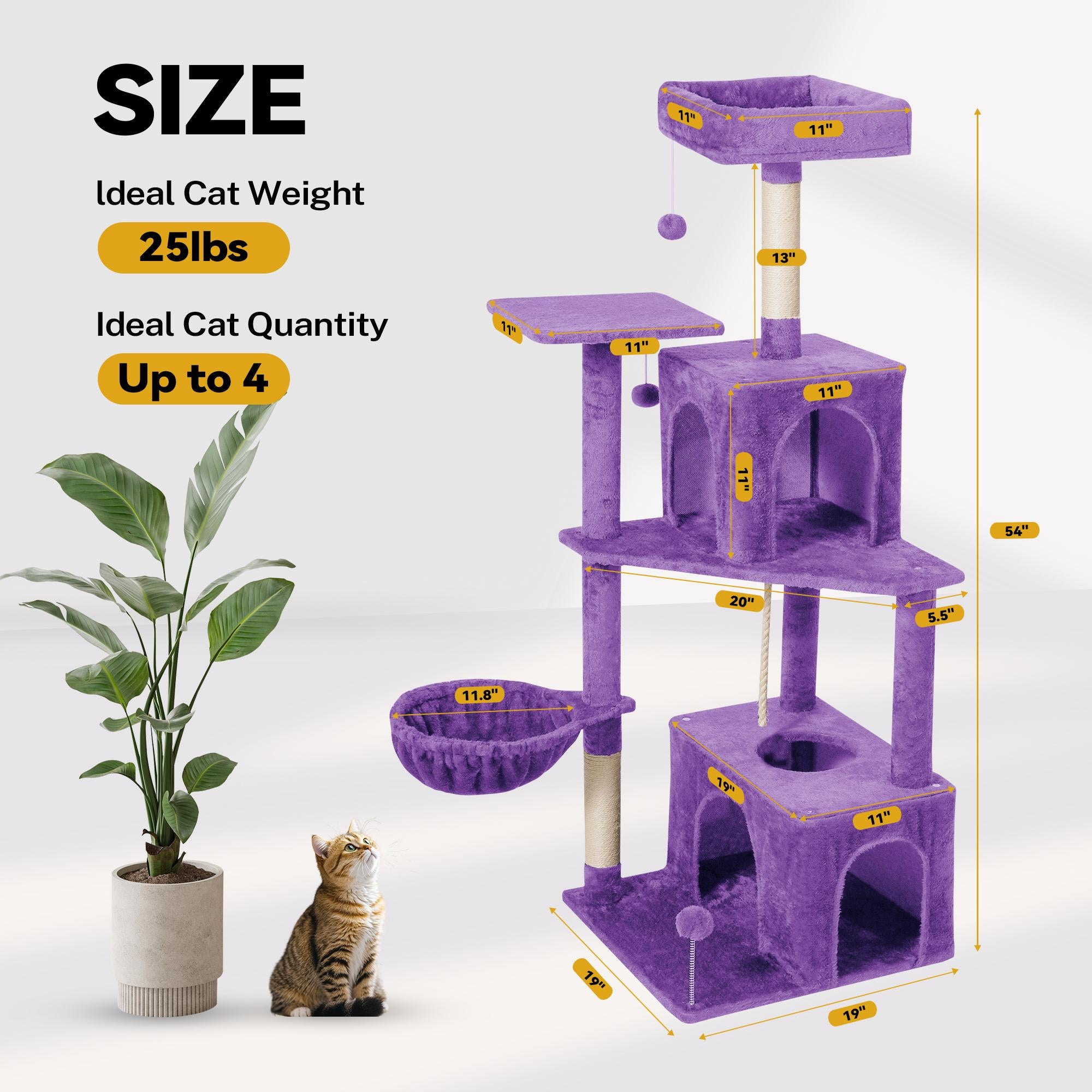 Cat Tree / Tower for Indoor with Green Leaves, Cat Condo Cozy Plush House with Hang Ball,  Pet Furniture with Scratching Posts cat  tree