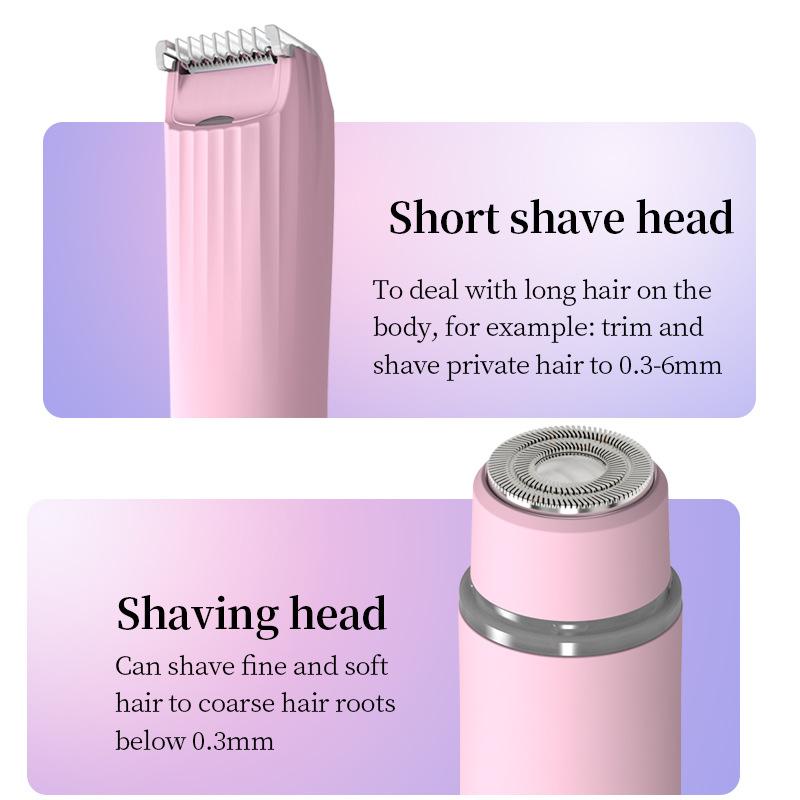 2 in 1 Electric Shaver for Women Dual Head Bikini Trimmer IPX4 Waterproof Wet & Dry Dual Use Body Hair Trimmer & Facial Epilator for Bikini Underarm Legs Arms Body Face