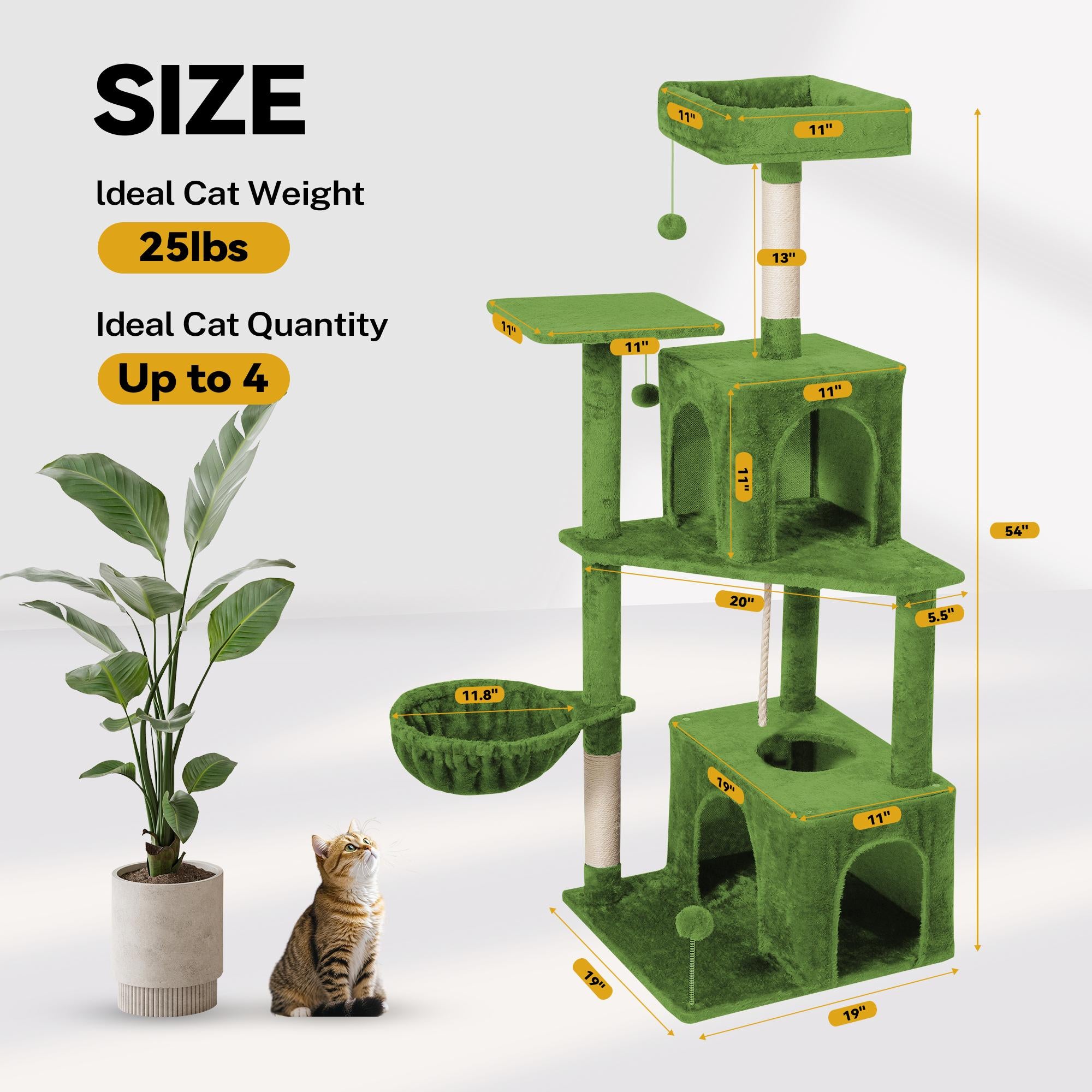Cat Tree / Tower for Indoor with Green Leaves, Cat Condo Cozy Plush House with Hang Ball,  Pet Furniture with Scratching Posts cat  tree