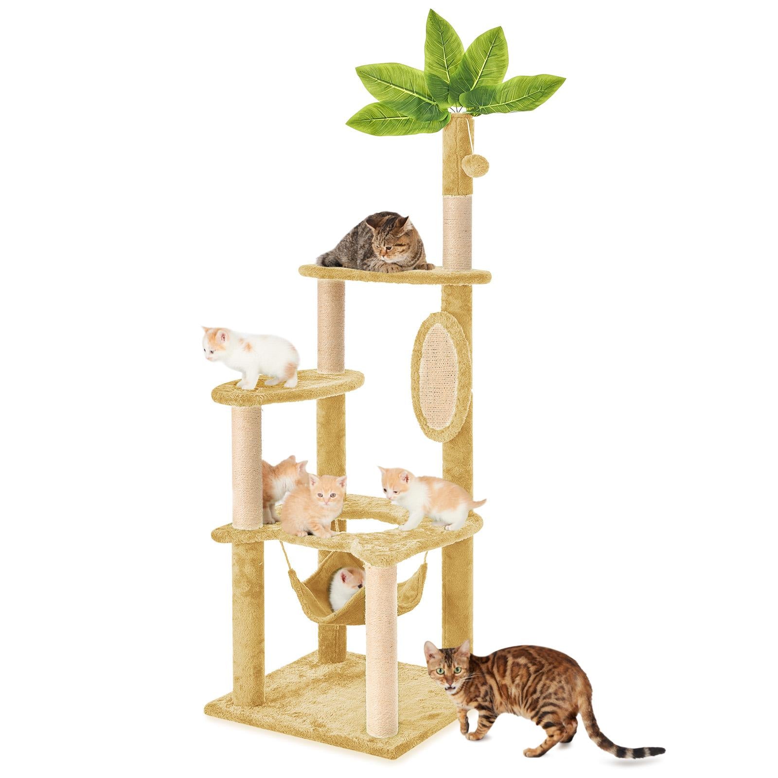 Cat Tree / Tower for Indoor with Green Leaves, Cat Condo Cozy Plush House with Hang Ball,  Pet Furniture with Scratching Posts cat  tree