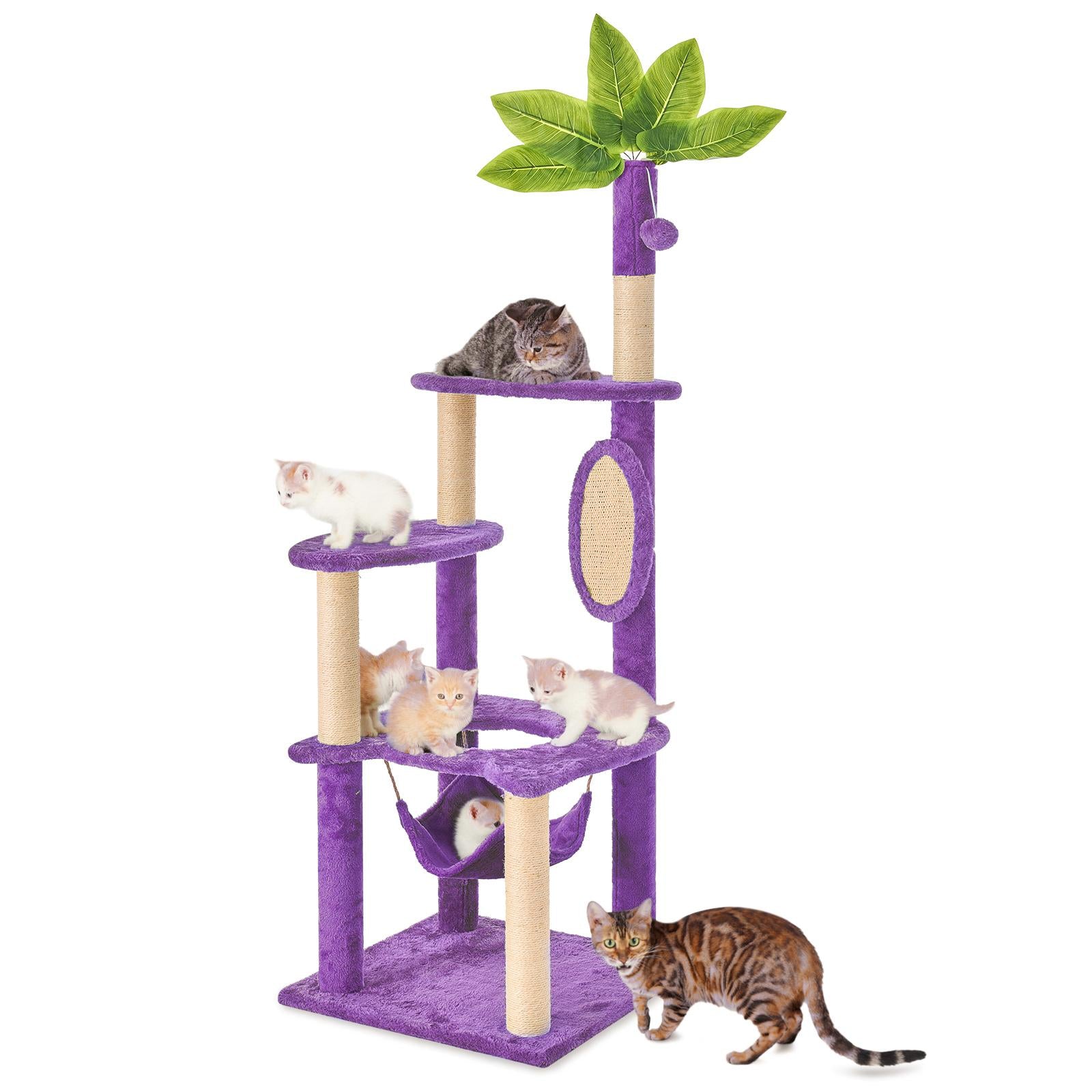 Cat Tree / Tower for Indoor with Green Leaves, Cat Condo Cozy Plush House with Hang Ball,  Pet Furniture with Scratching Posts cat  tree