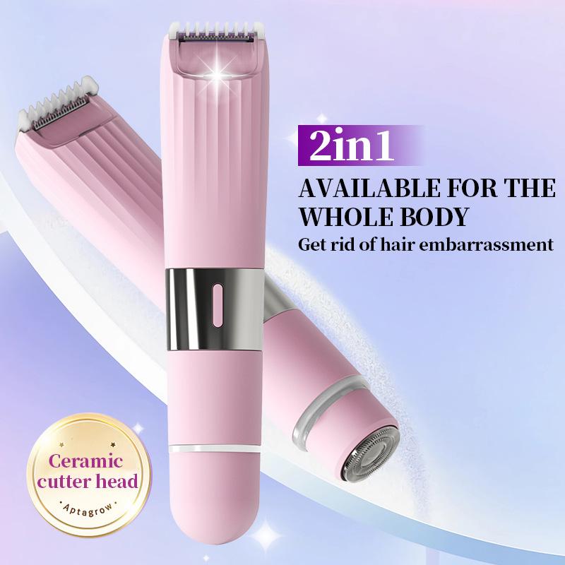 2 in 1 Electric Shaver for Women Dual Head Bikini Trimmer IPX4 Waterproof Wet & Dry Dual Use Body Hair Trimmer & Facial Epilator for Bikini Underarm Legs Arms Body Face