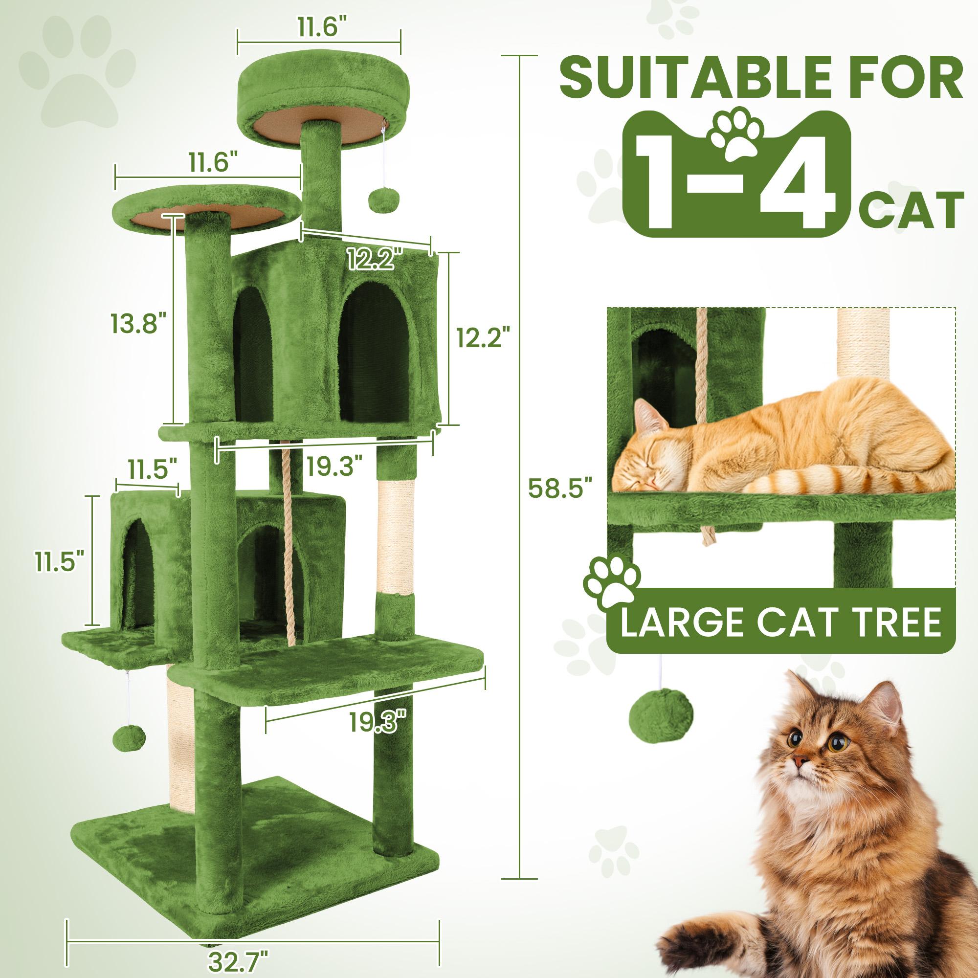 Cat Tree / Tower for Indoor with Green Leaves, Cat Condo Cozy Plush House with Hang Ball,  Pet Furniture with Scratching Posts cat  tree