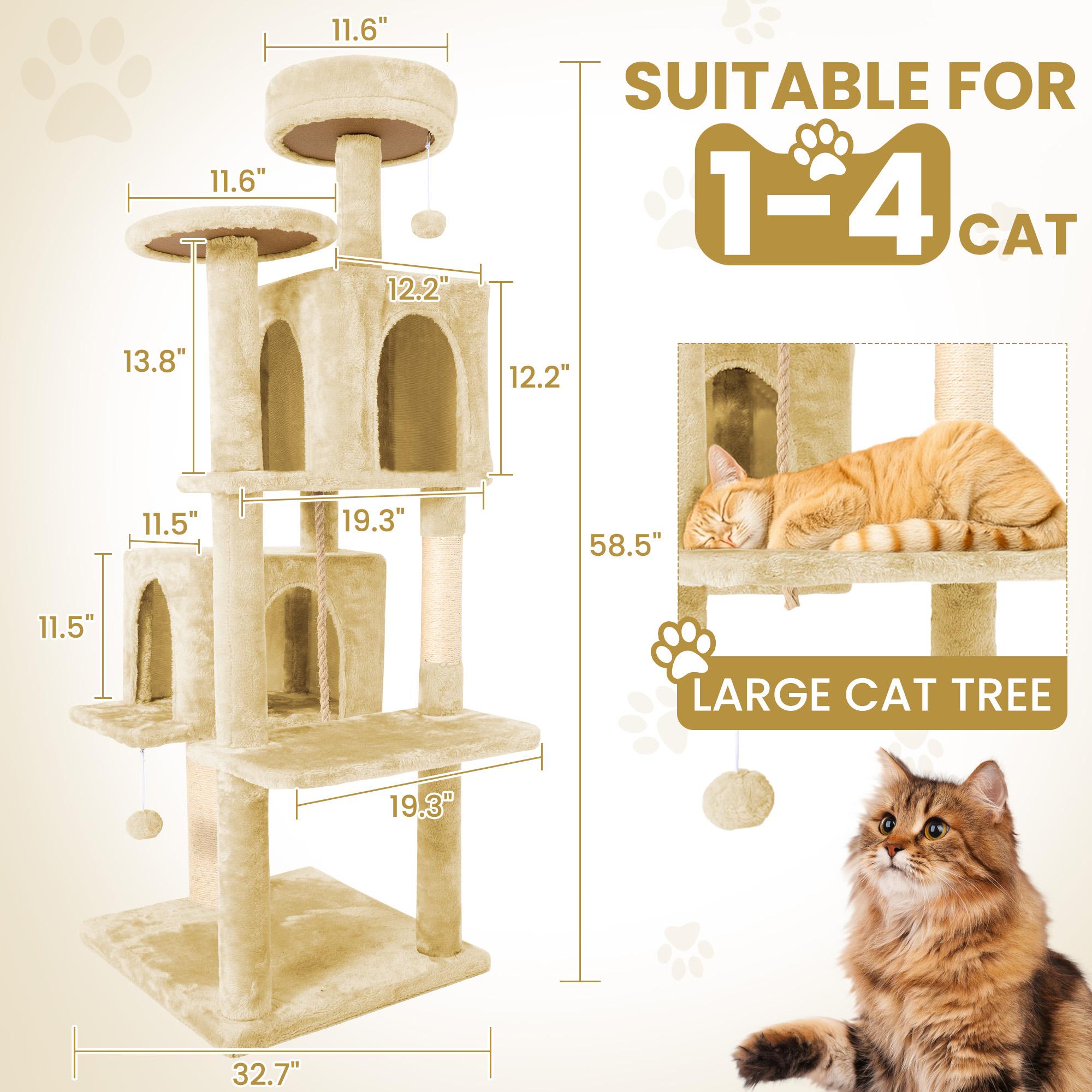 Cat Tree / Tower for Indoor with Green Leaves, Cat Condo Cozy Plush House with Hang Ball,  Pet Furniture with Scratching Posts cat  tree