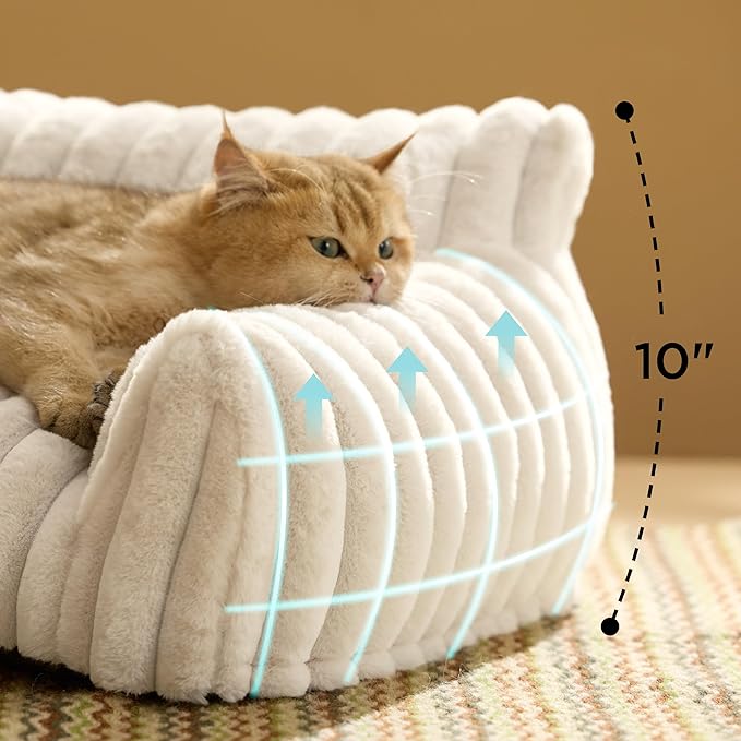 かわいいペットソファ - プレミアムソフトコーデュロイを使用したふわふわペットソファ、取り外して洗えるカバー付きの室内猫用豪華な猫ベッド、サポート力のあるペットチェア