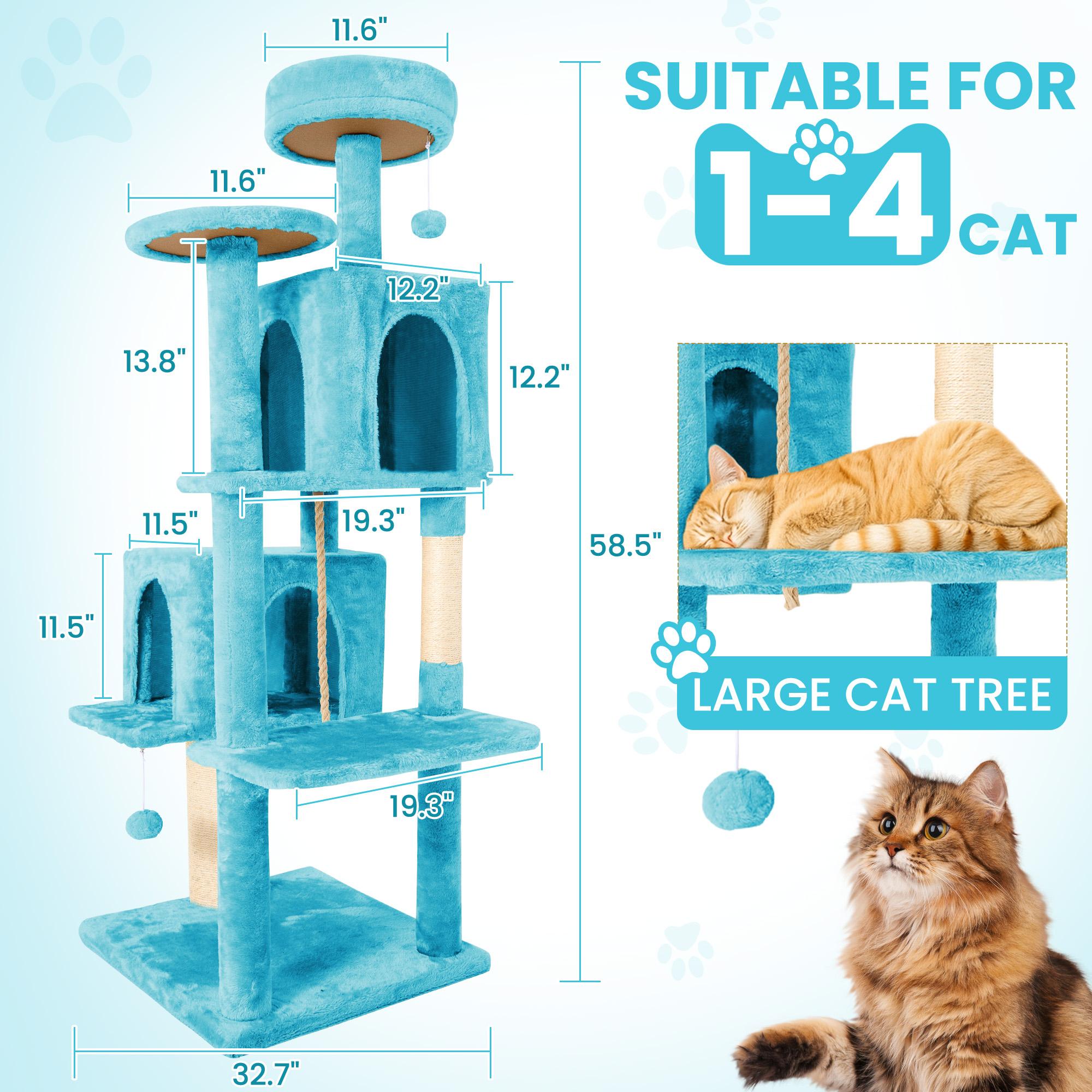 Cat Tree / Tower for Indoor with Green Leaves, Cat Condo Cozy Plush House with Hang Ball,  Pet Furniture with Scratching Posts cat  tree