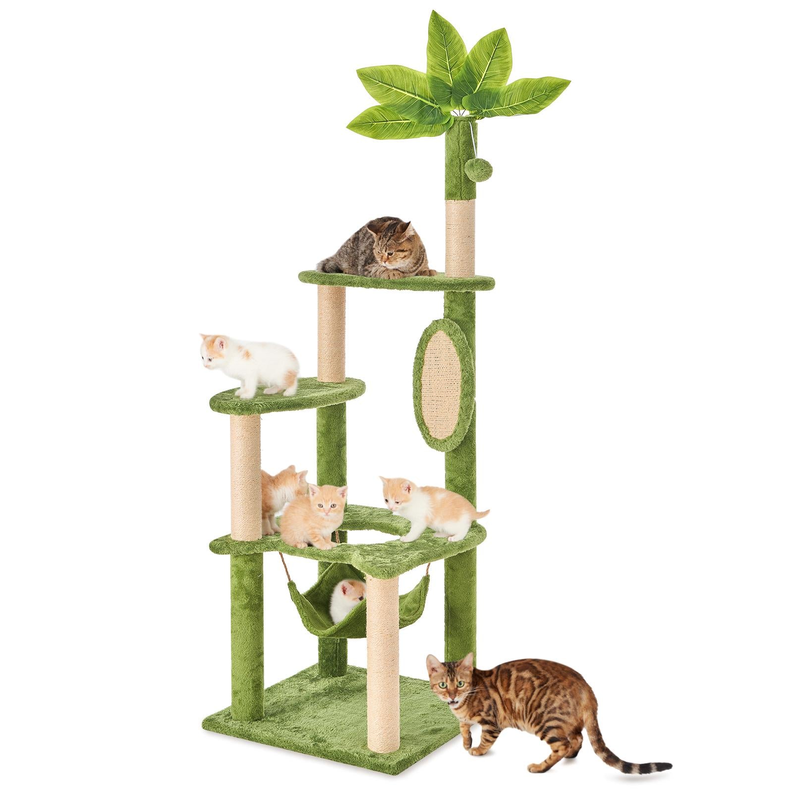 Cat Tree / Tower for Indoor with Green Leaves, Cat Condo Cozy Plush House with Hang Ball,  Pet Furniture with Scratching Posts cat  tree