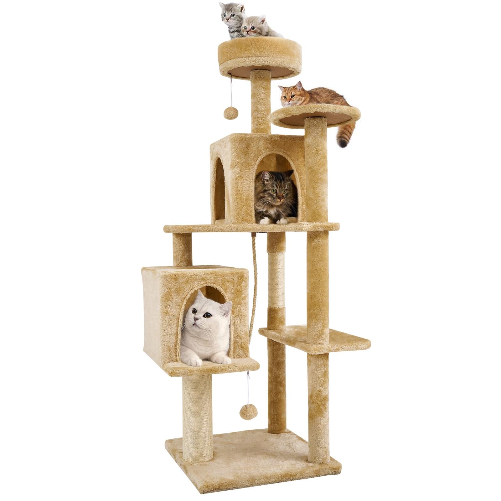 Cat Tree / Tower for Indoor with Green Leaves, Cat Condo Cozy Plush House with Hang Ball,  Pet Furniture with Scratching Posts cat  tree