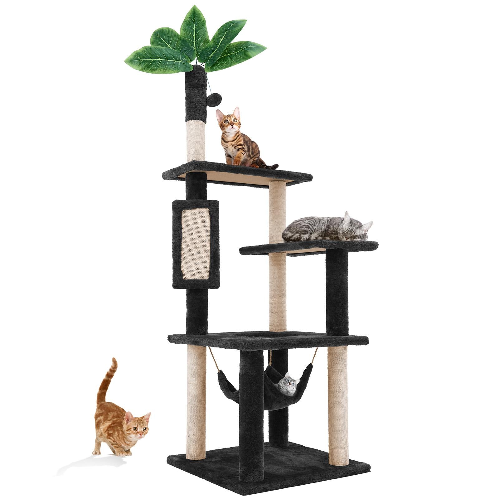 Cat Tree / Tower for Indoor with Green Leaves, Cat Condo Cozy Plush House with Hang Ball,  Pet Furniture with Scratching Posts cat  tree