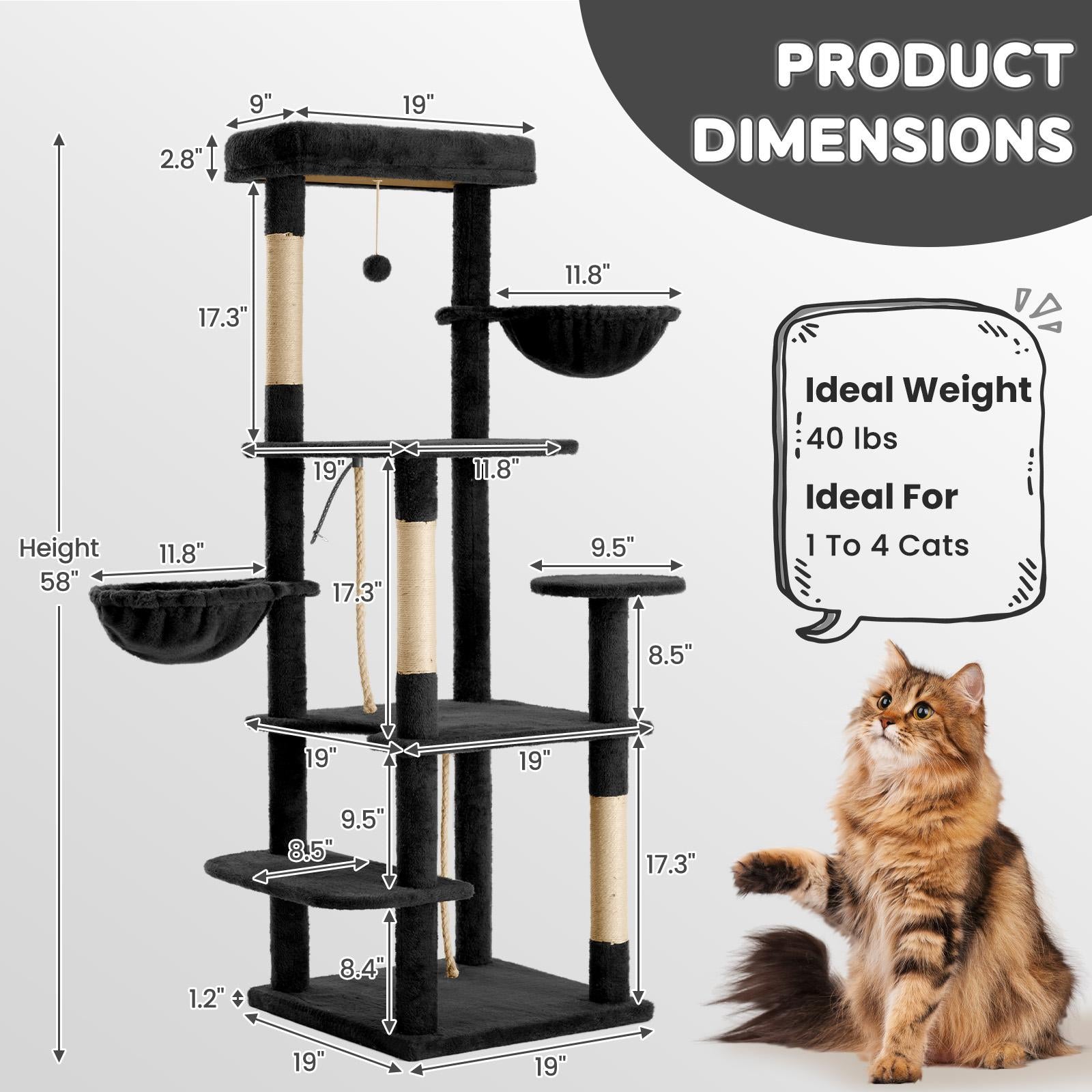Cat Tree / Tower for Indoor with Green Leaves, Cat Condo Cozy Plush House with Hang Ball,  Pet Furniture with Scratching Posts cat  tree