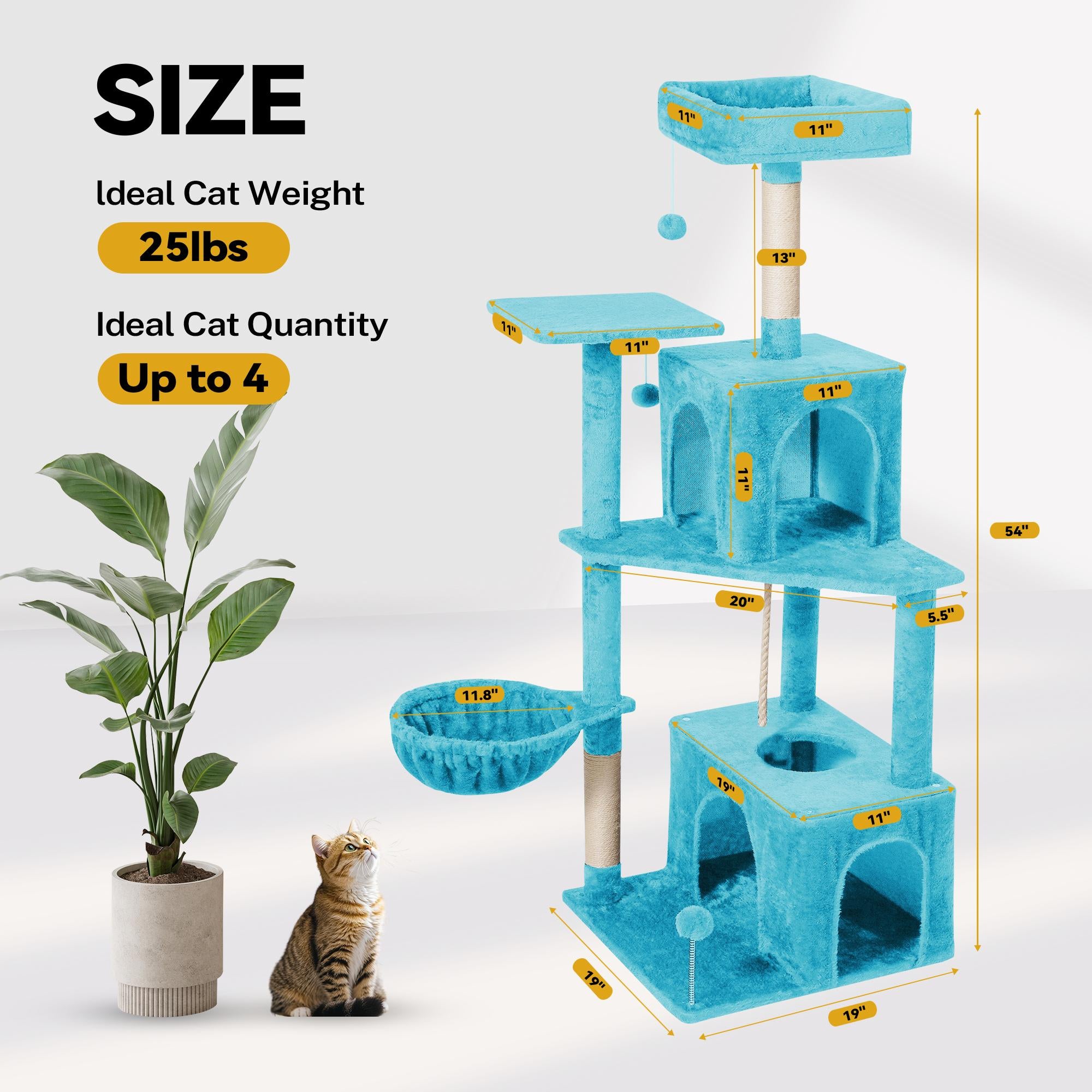 Cat Tree / Tower for Indoor with Green Leaves, Cat Condo Cozy Plush House with Hang Ball,  Pet Furniture with Scratching Posts cat  tree
