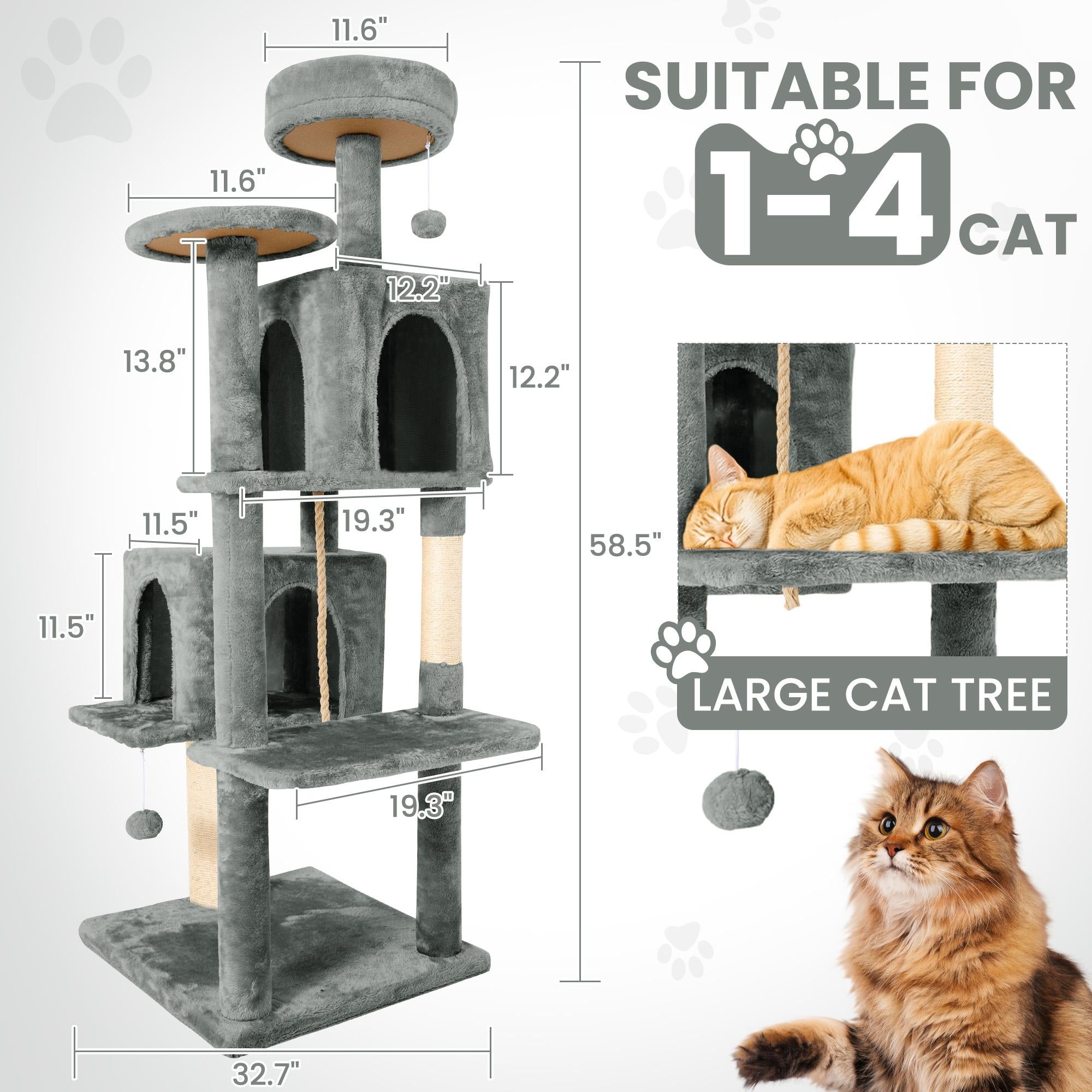 Cat Tree / Tower for Indoor with Green Leaves, Cat Condo Cozy Plush House with Hang Ball,  Pet Furniture with Scratching Posts cat  tree