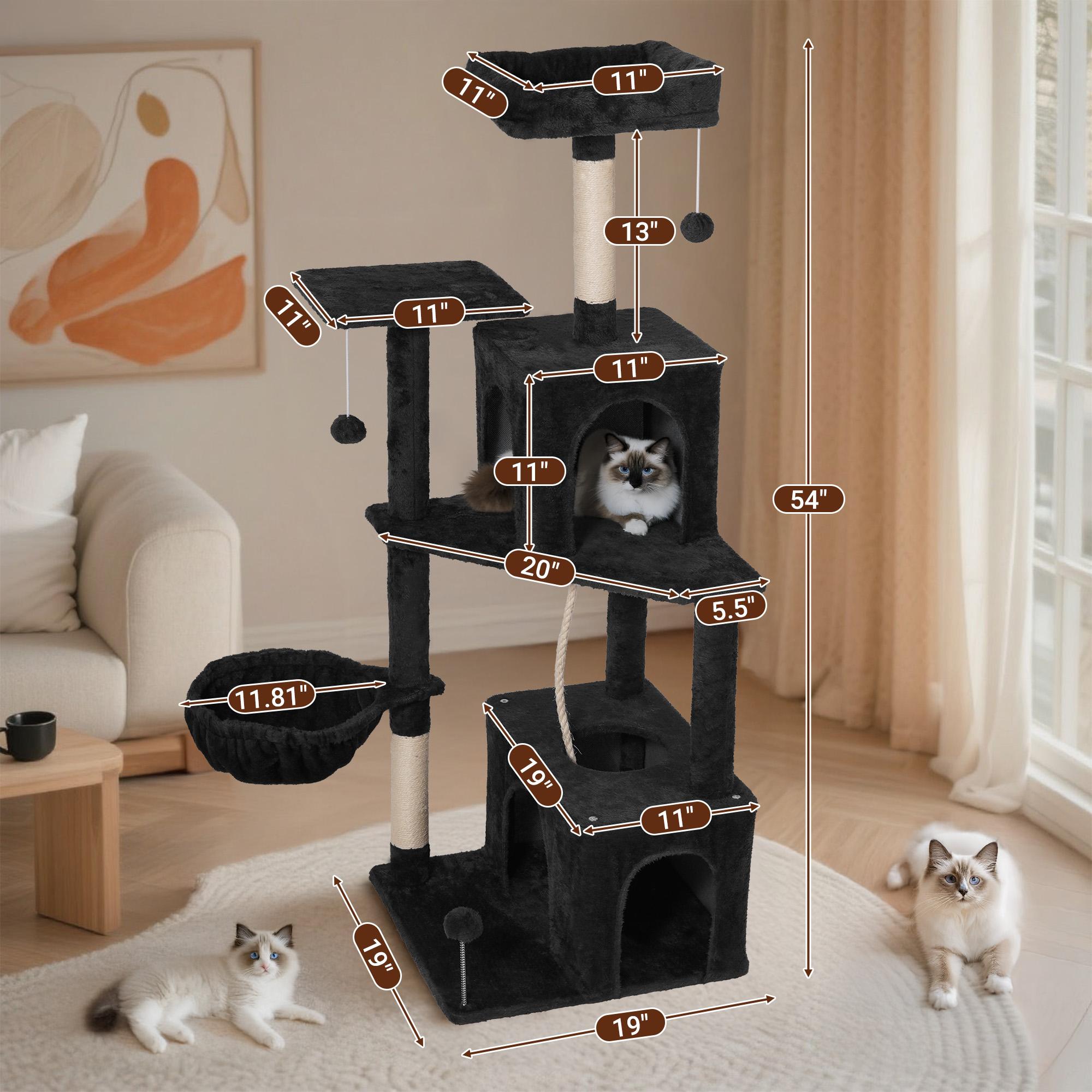 Cat Tree / Tower for Indoor with Green Leaves, Cat Condo Cozy Plush House with Hang Ball,  Pet Furniture with Scratching Posts cat  tree