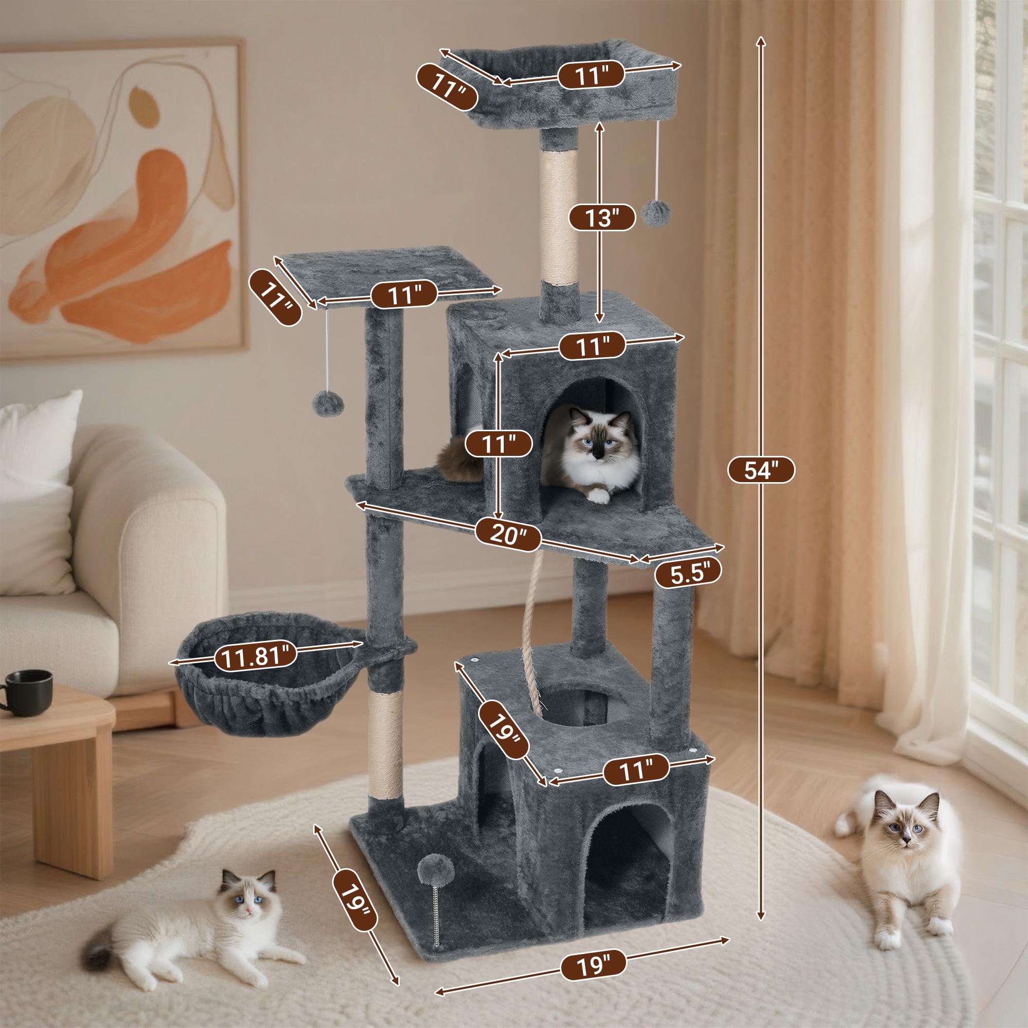 Cat Tree / Tower for Indoor with Green Leaves, Cat Condo Cozy Plush House with Hang Ball,  Pet Furniture with Scratching Posts cat  tree