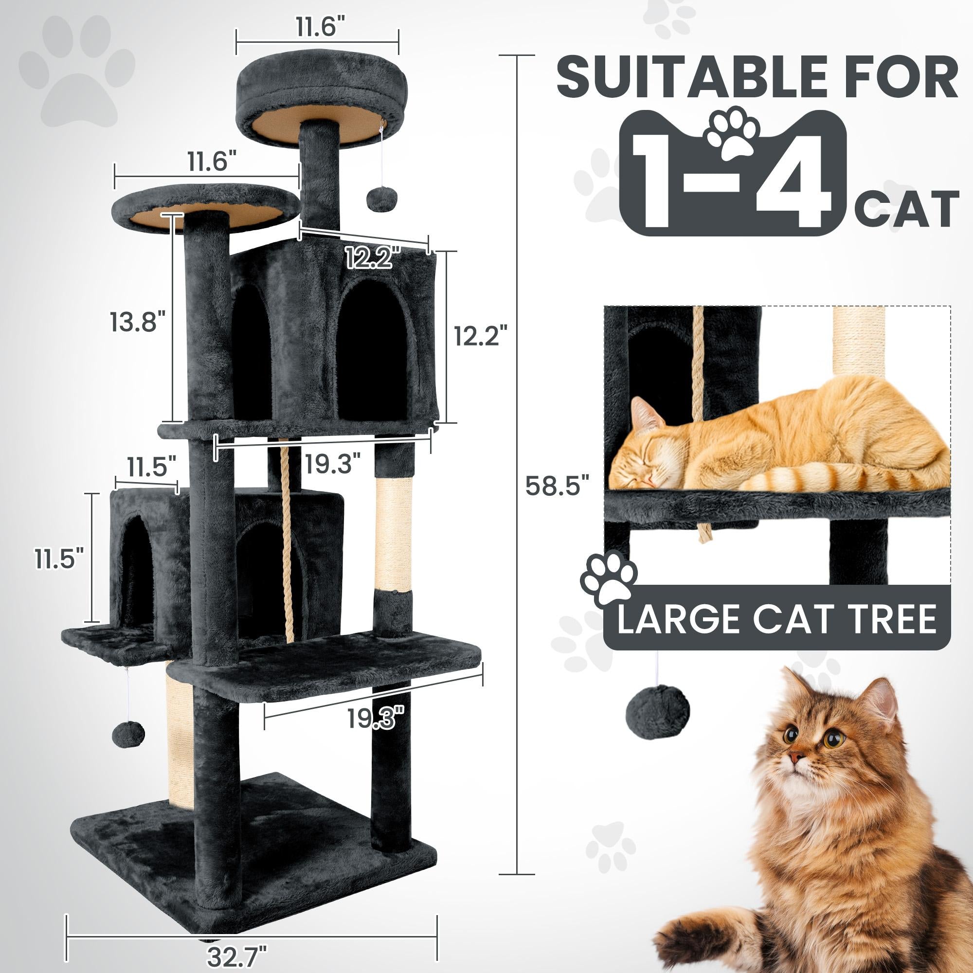 Cat Tree / Tower for Indoor with Green Leaves, Cat Condo Cozy Plush House with Hang Ball,  Pet Furniture with Scratching Posts cat  tree
