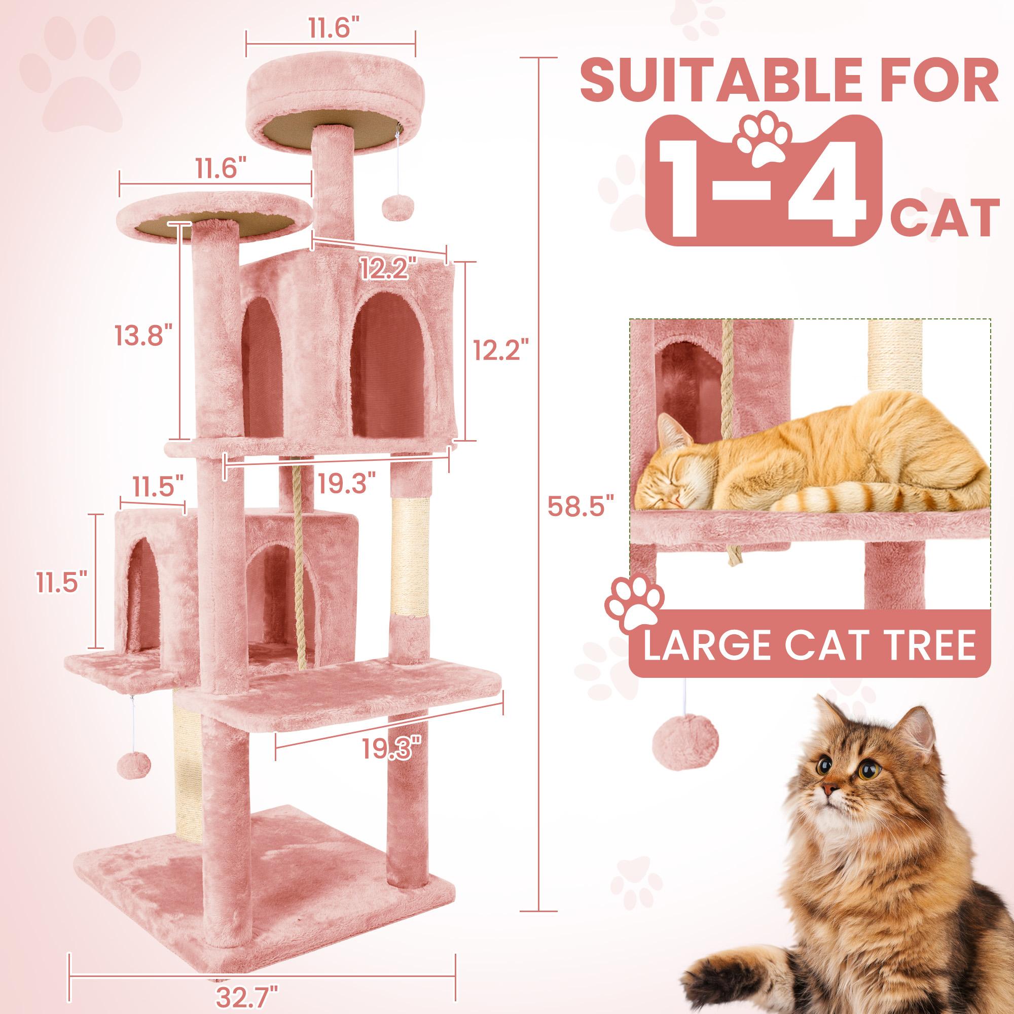 Cat Tree / Tower for Indoor with Green Leaves, Cat Condo Cozy Plush House with Hang Ball,  Pet Furniture with Scratching Posts cat  tree