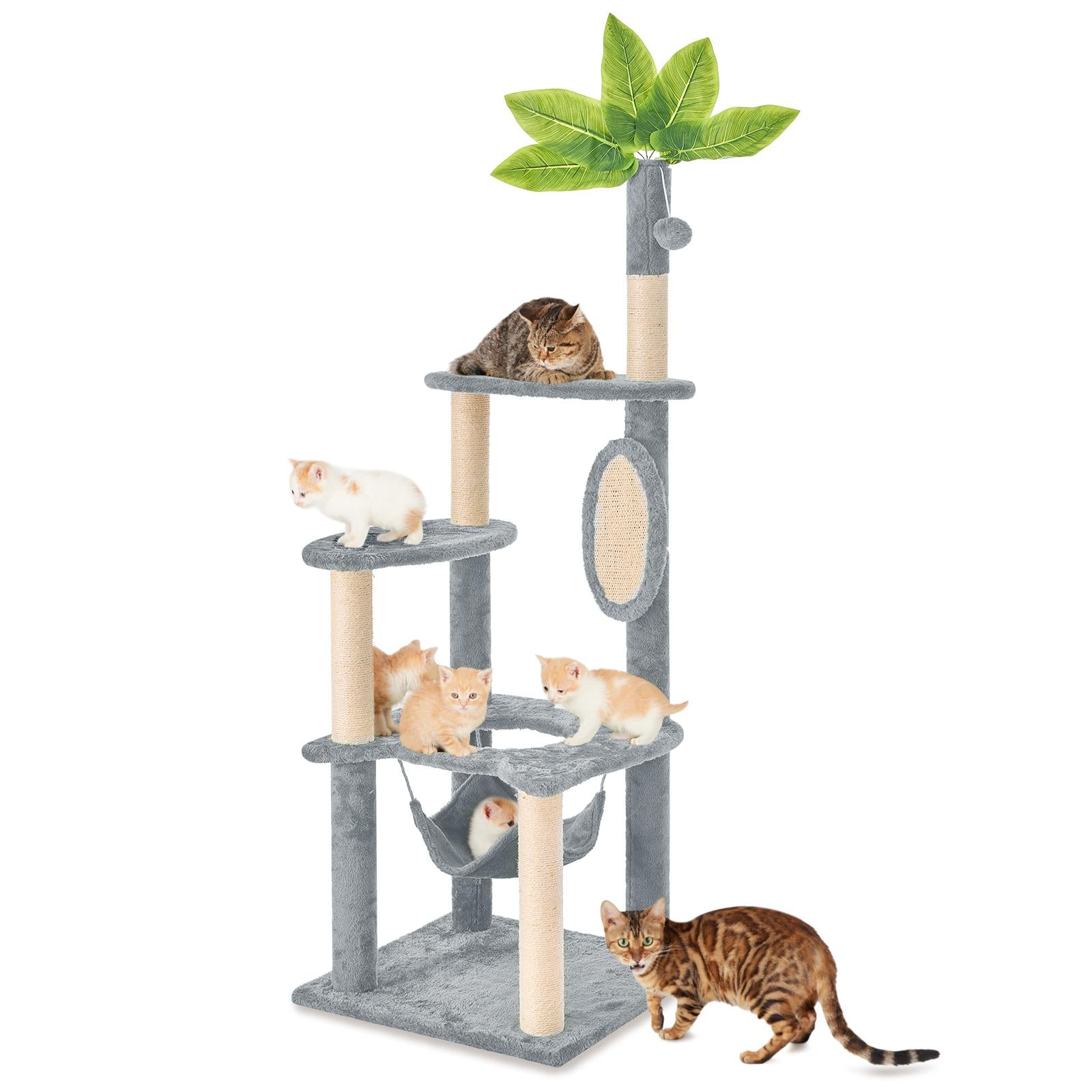 Cat Tree / Tower for Indoor with Green Leaves, Cat Condo Cozy Plush House with Hang Ball,  Pet Furniture with Scratching Posts cat  tree