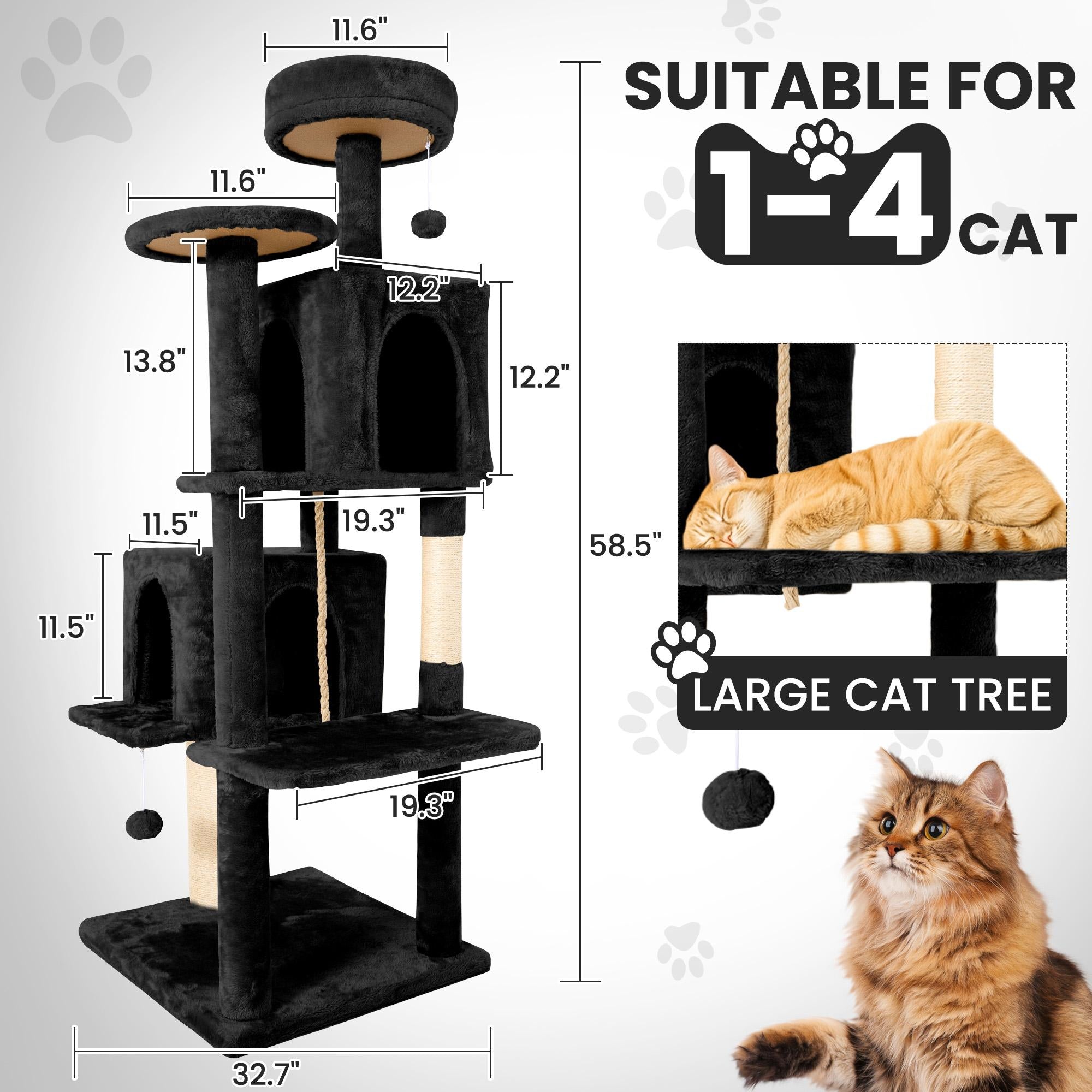 Cat Tree / Tower for Indoor with Green Leaves, Cat Condo Cozy Plush House with Hang Ball,  Pet Furniture with Scratching Posts cat  tree