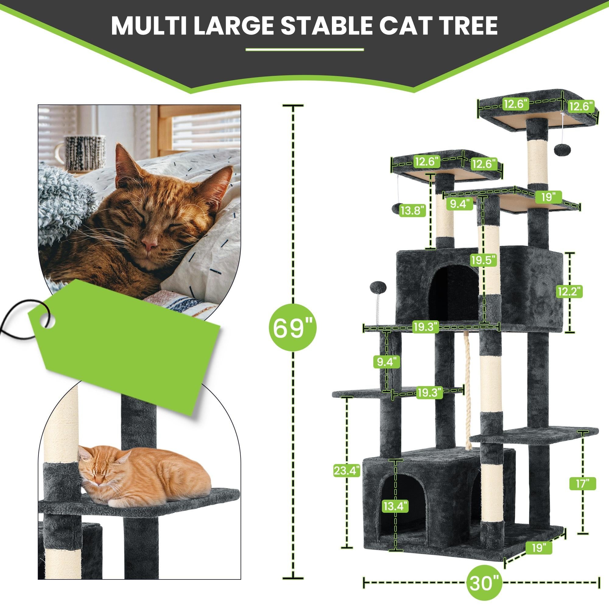 Cat Tree / Tower for Indoor with Green Leaves, Cat Condo Cozy Plush House with Hang Ball,  Pet Furniture with Scratching Posts cat  tree