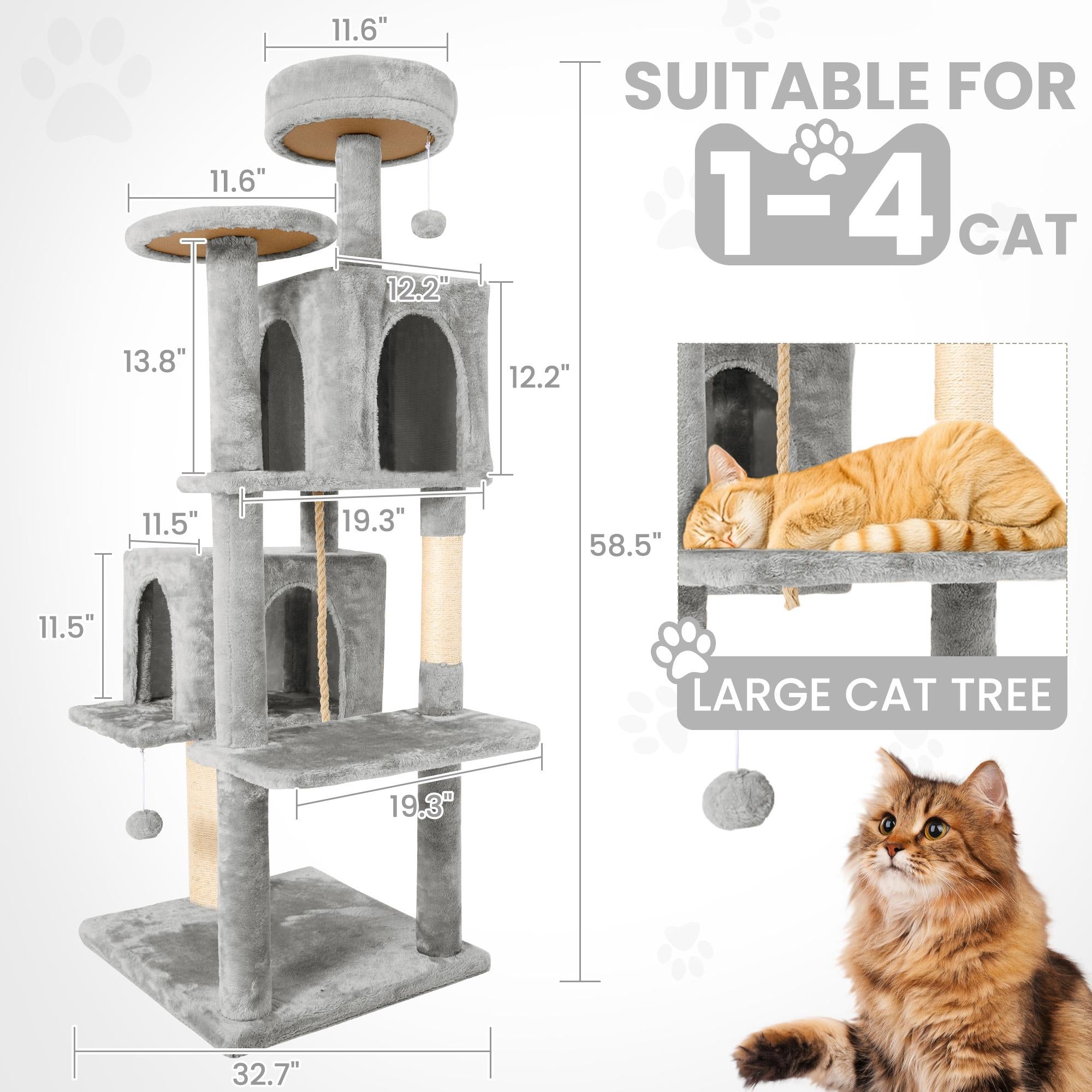Cat Tree / Tower for Indoor with Green Leaves, Cat Condo Cozy Plush House with Hang Ball,  Pet Furniture with Scratching Posts cat  tree