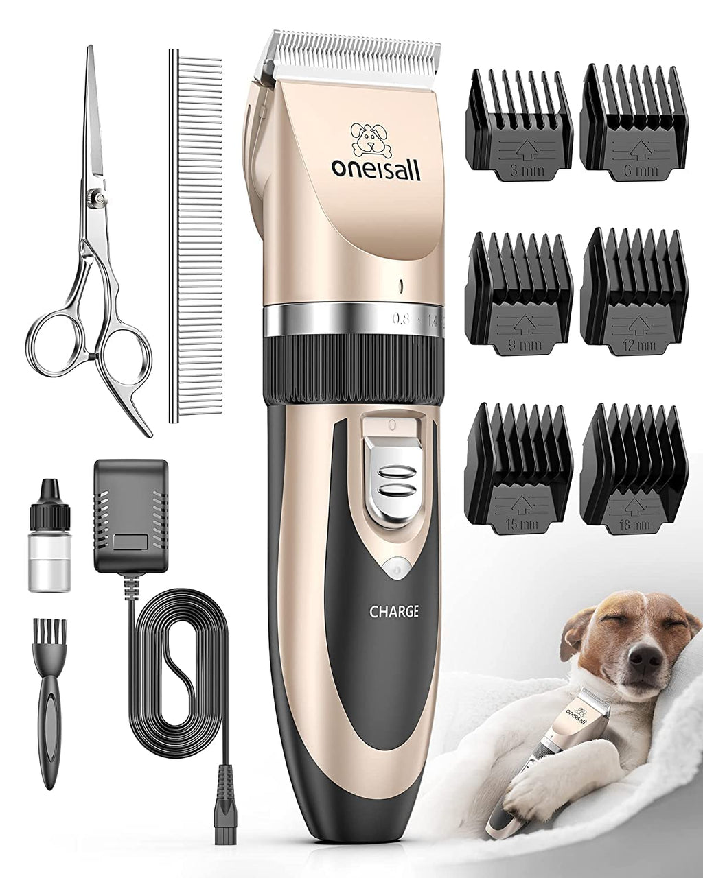Dog Clipper Low Noise, Dog Grooming Kit with Rechargeable, Pet Shaver Cordless Electric Quiet Hair Clipper Set for Dogs Cats Pets（Gold）