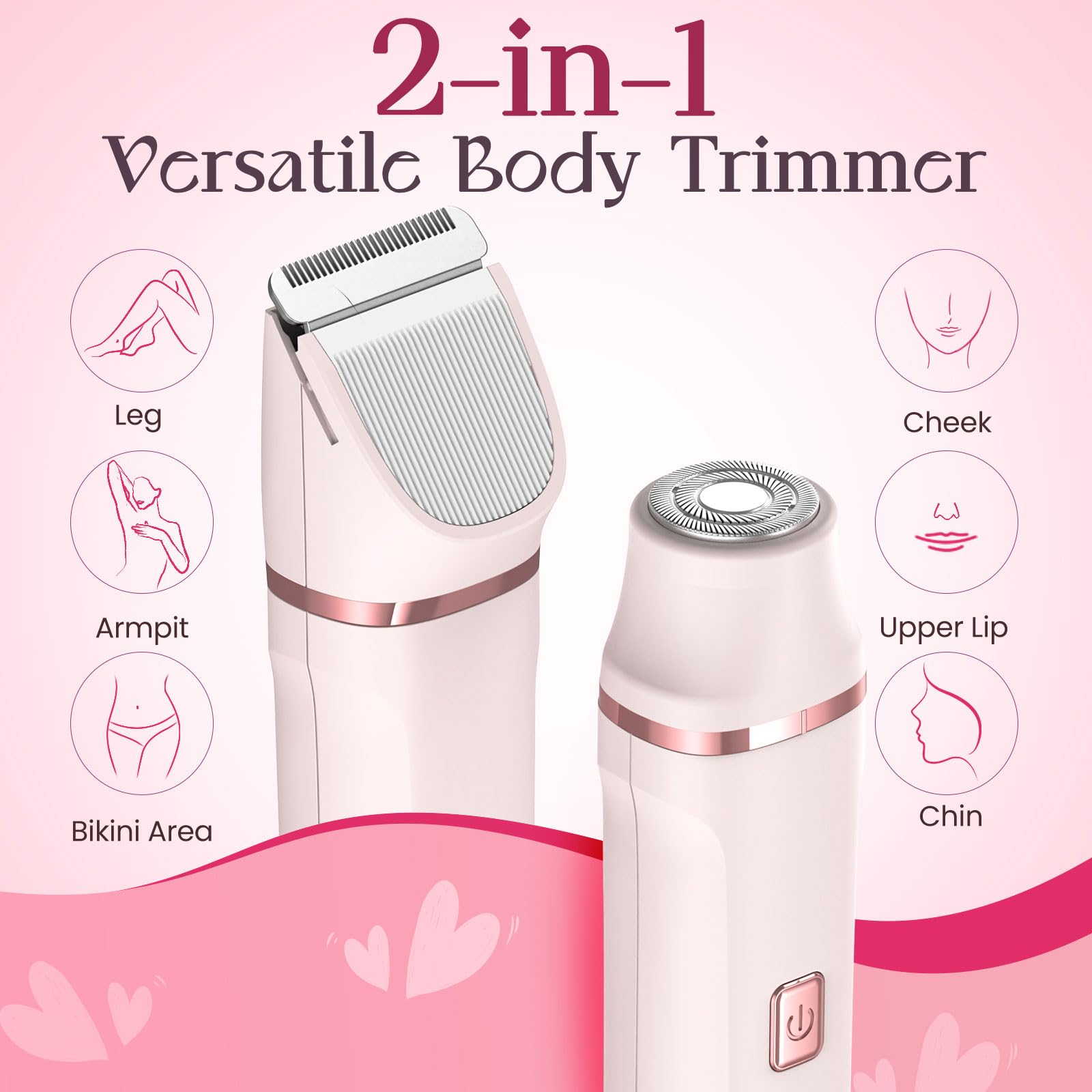 Bikini Trimmer for Women - Painless Electric Razors for Silk Skin,Cordless Body Shaver for Trip,Replaceable Lady Facial Razor, IPX7 Waterproof&Easy Cleaning, Stocking Stuffers Christmas Gifts