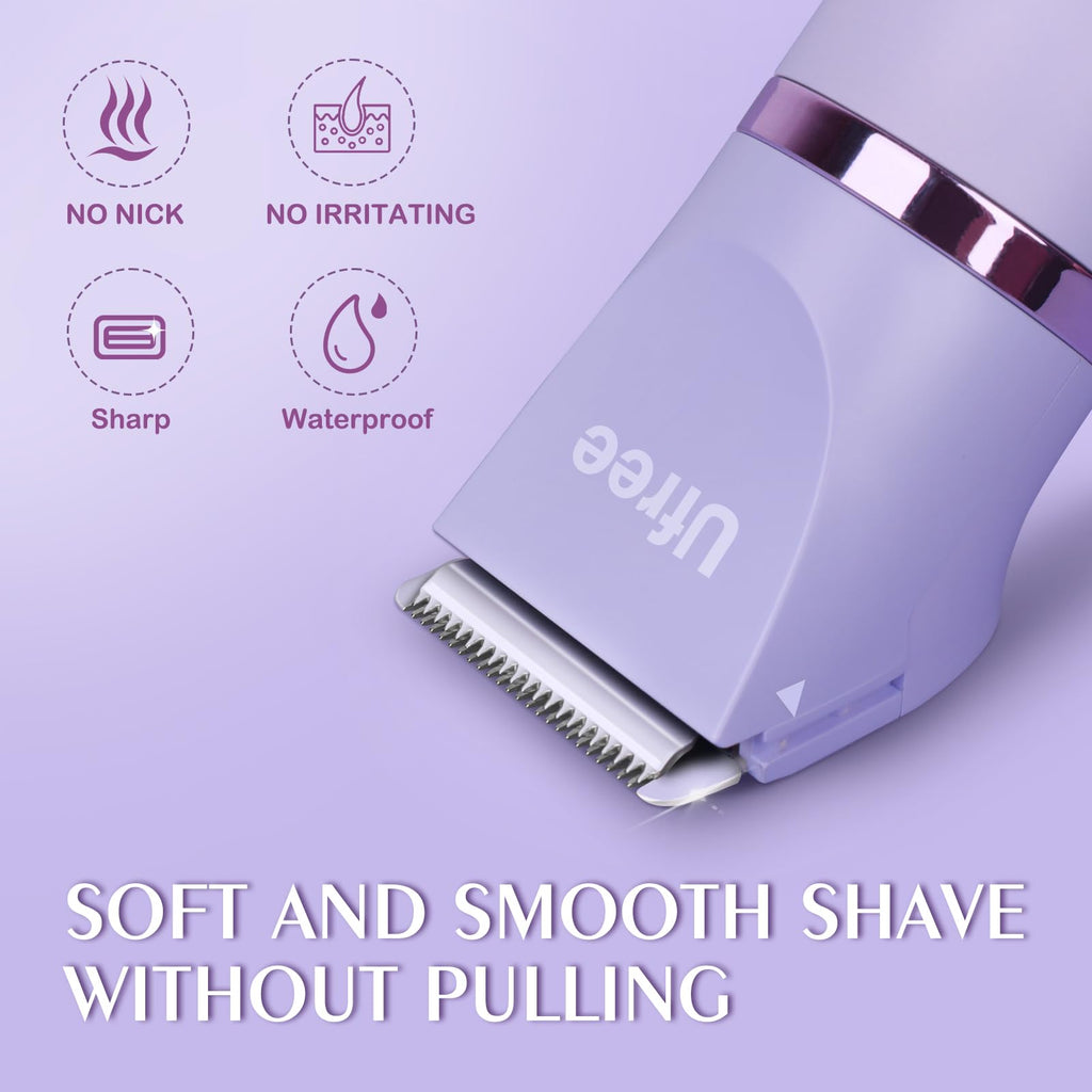 Bikini Trimmer Electric Razors for Women, Rechargeable Pubic Body Hair Trimmer Electric Shaver for Legs Body Hair, Bikini Shaver IPX7 Waterproof, Gifts for Women, Purple